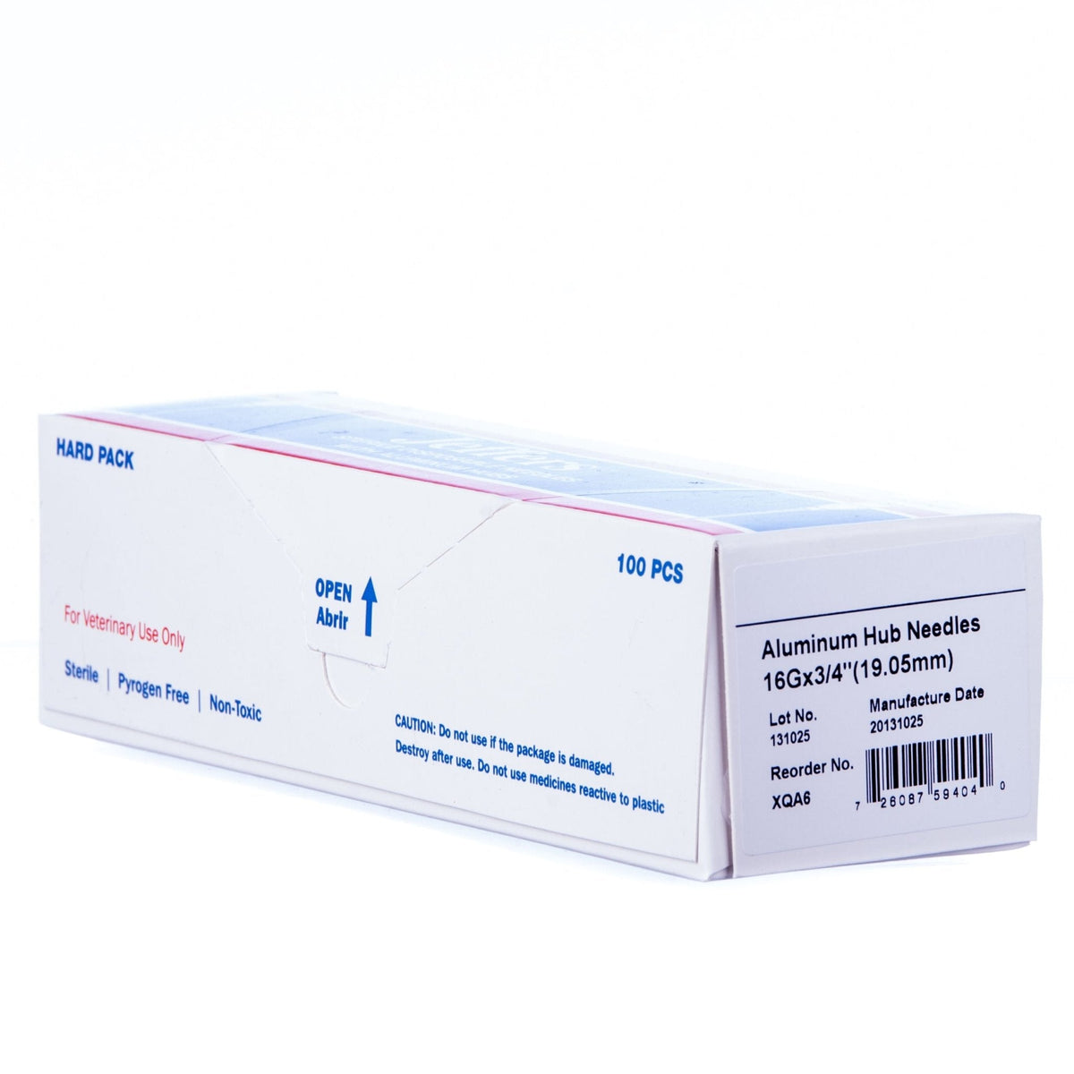 Aluminum hub needles box labeled 16G x 3/4 (19.05 mm), 100 pcs