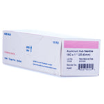Aluminum hub needles box labeled 18G x 1 (25.40 mm), 100 pcs