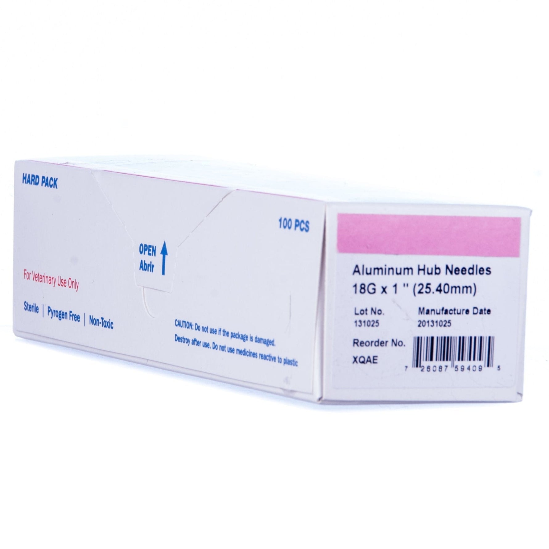 Aluminum hub needles box labeled 18G x 1 (25.40 mm), 100 pcs
