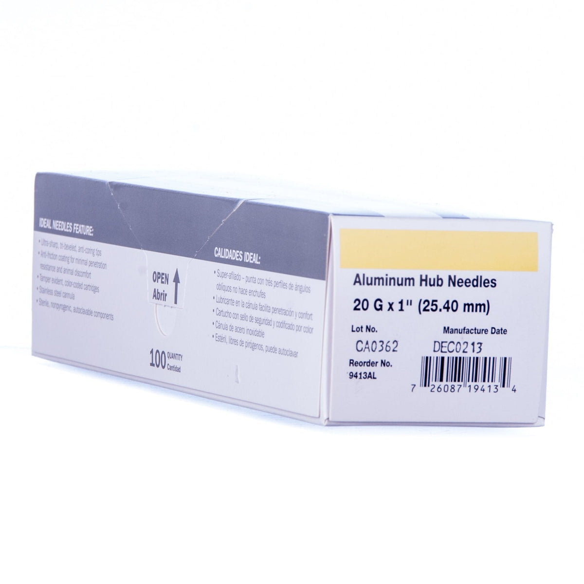 Aluminum hub needles box, 20G x 1 in, 100 count