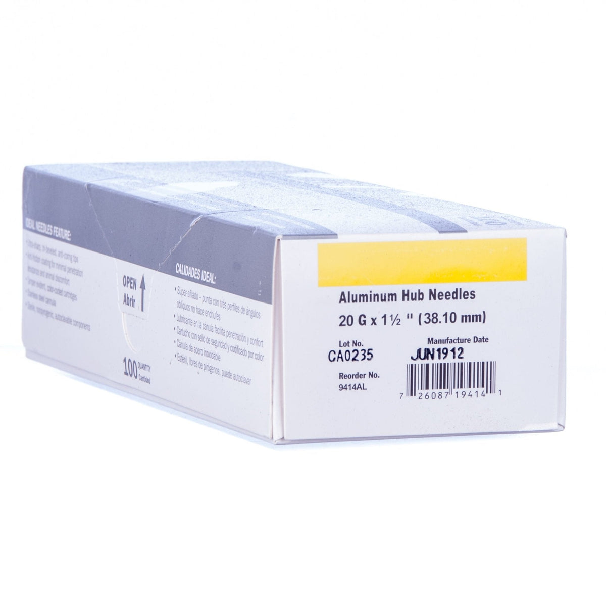 Aluminum hub needles box, 20G x 1½ in (38.10 mm), 100 count