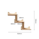 Multi-level wall-mounted cat climbing frame with curved middle perch and base