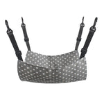 Cat hanging hammock bed with black straps, gray star-pattern cushion