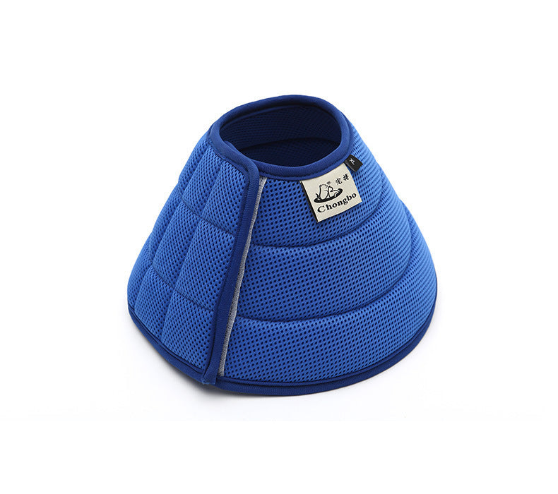 Soft recovery e-collar for dogs and cats, blue mesh cone with zip front