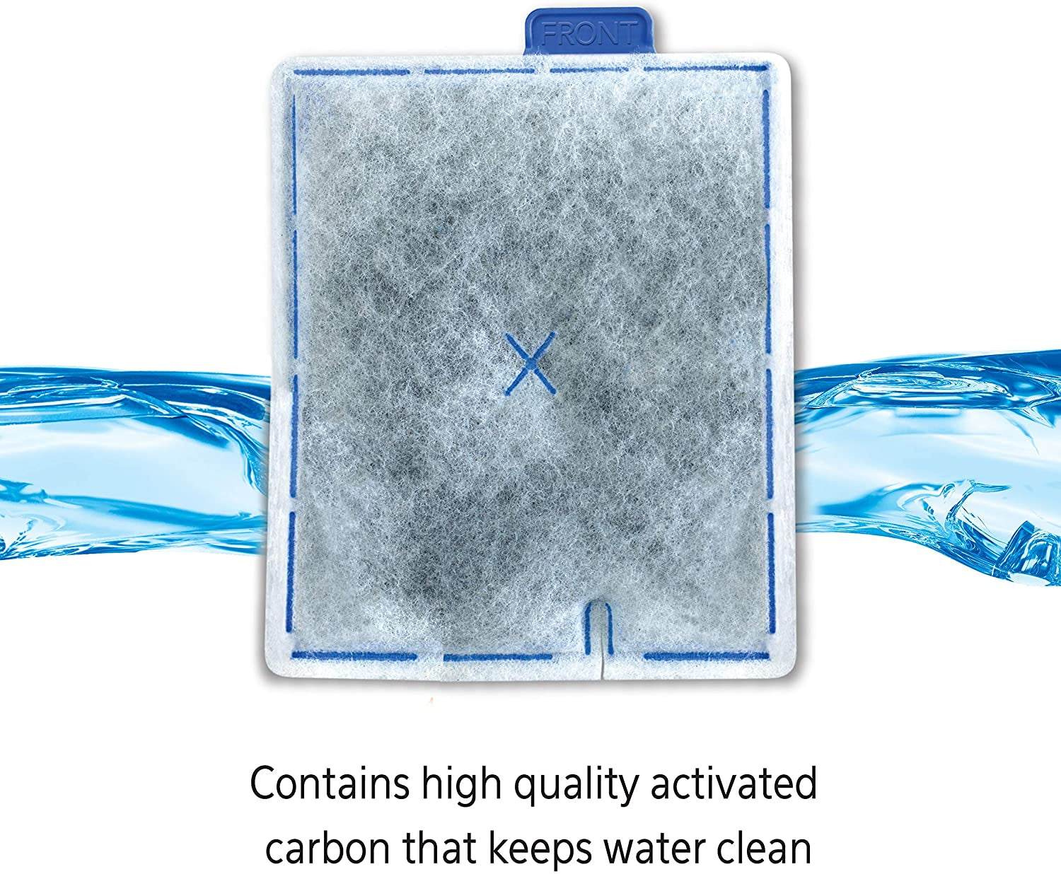 Medium replacement filter cartridge pad with FRONT marking and blue edges