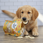 Freeze-dried banana dog treat pouch with whole banana slices