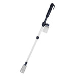 Aquarium gravel vacuum cleaner suction nozzle on long white tube with black handle