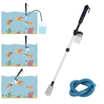 Aquarium gravel vacuum cleaner parts: suction head, black tube, blue siphon hose