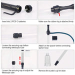 Aquarium gravel vacuum cleaner battery compartment and hose connection parts