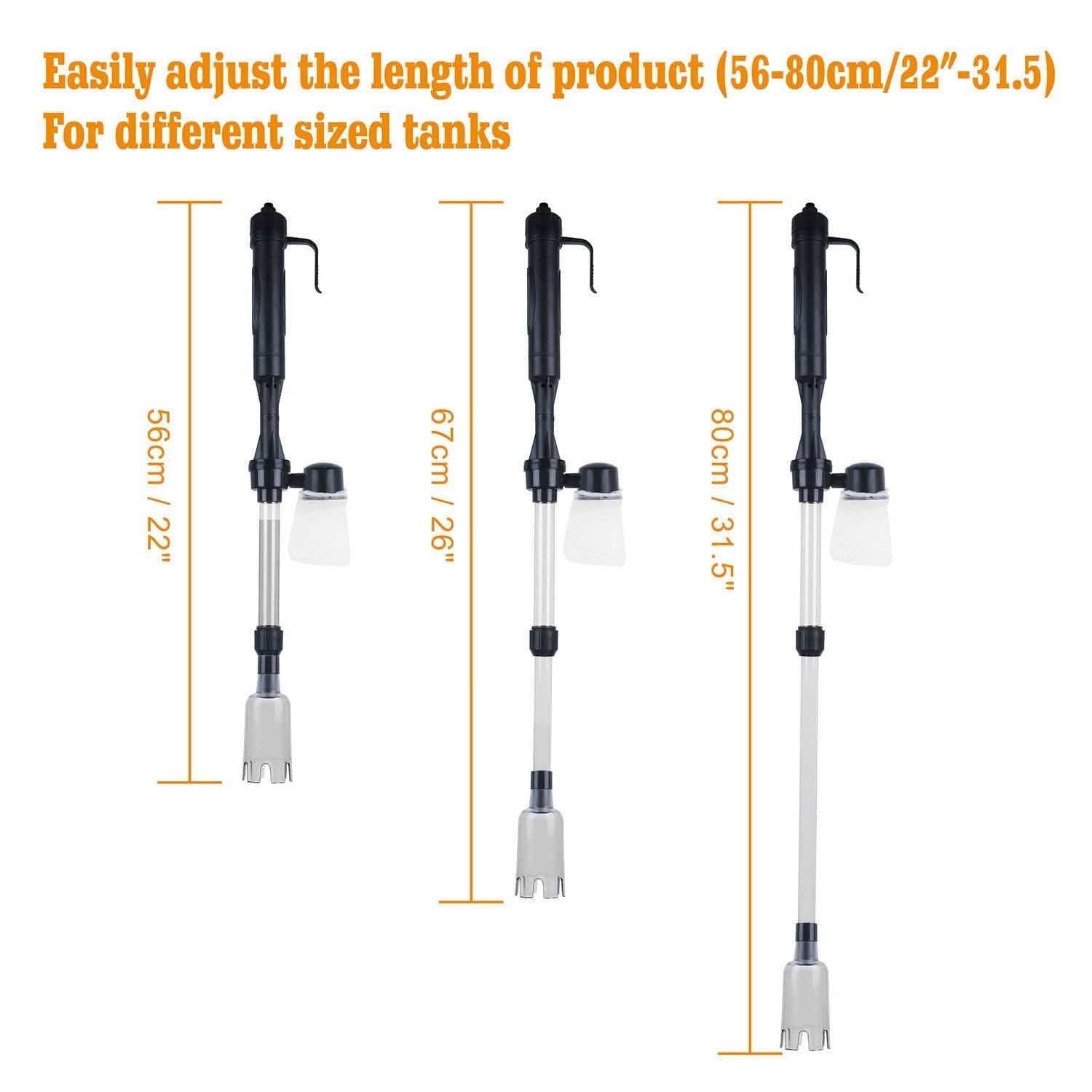 Adjustable aquarium gravel vacuum cleaner with telescopic tube and suction nozzle