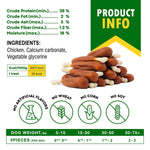 Calcium bone dog chew ingredient panel with pictured brown and white treats