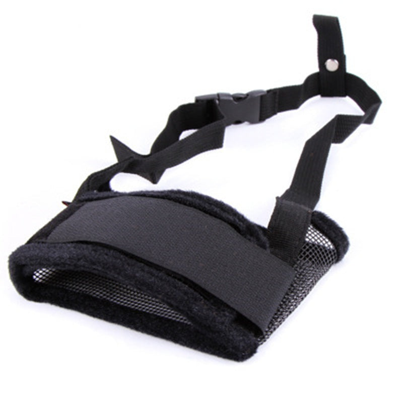 Dark gray adjustable pet muzzle mask with mesh guard and strap closures