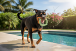 Hund beim Spielen mit grünem Bären-Ringhundespielzeug, Noppen und Rippen