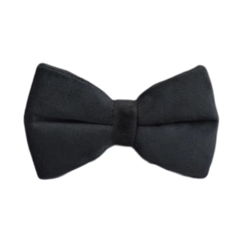 Black velvet dog bow tie with center knot and adjustable strap