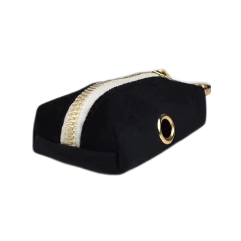 Black velvet pet collar with light trim and gold ring hardware