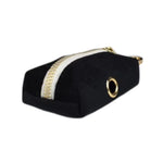 Black velvet pet collar with light trim and gold ring hardware