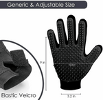 Black silicone grooming glove with elastic wrist and raised nubs on five fingers