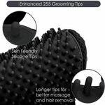 Black silicone grooming glove close-up of longer raised nubs for better hair removal