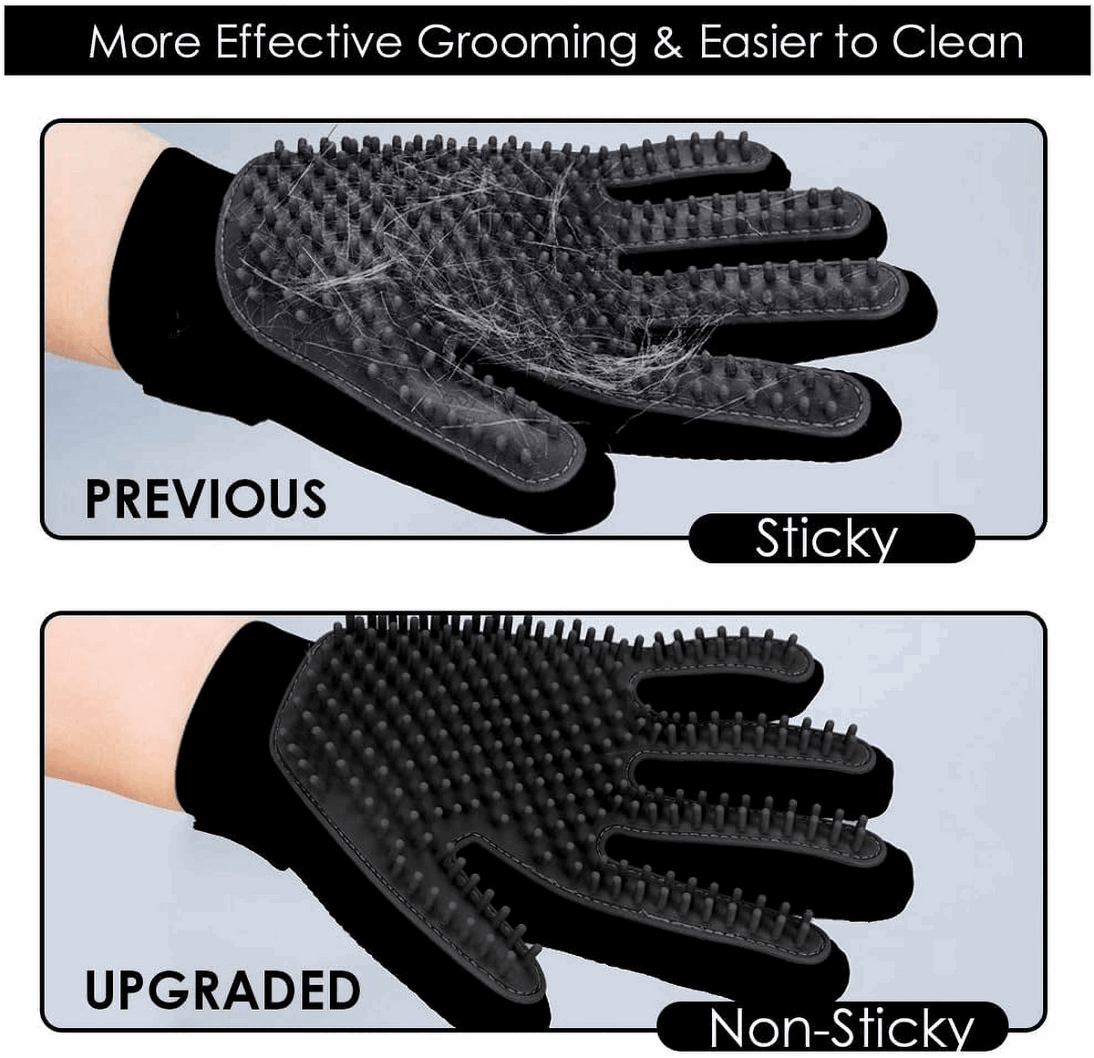 Black silicone pet grooming glove with raised nubs on palm and fingers