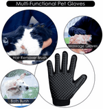 Black silicone pet grooming glove with raised nubs for massage and bath brushing