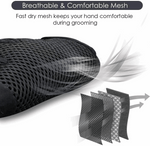 Black breathable mesh grooming glove with raised silicone nubs for pet hair removal