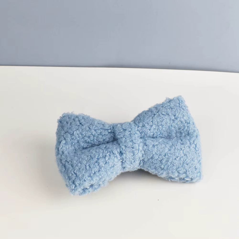 Light blue teddy bow tie for pet collar with soft textured fabric
