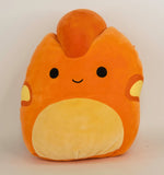 Large orange plush pet toy with heart-shaped muzzle, black eyes, and squishy body