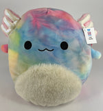 Large squishy plush pet toy, rainbow cloud creature with cream belly and smiling face