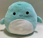Large squishy plush pet toy, teal dolphin with cream belly and rounded cream snout.