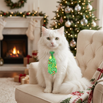 Pet Christmas necktie, green with tree graphic