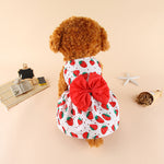 White strawberry-pattern pet dress skirt with big red bow