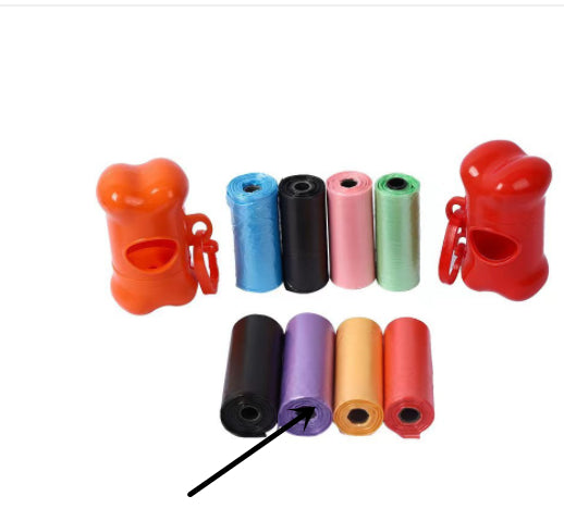 Assorted pet waste bags with two snap holders and multicolor rolled bags
