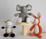 Gray elephant plush pet toy with large ears, textured knit fabric, and padded legs