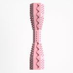 Rose red ridged dog chew toy clip with zigzag bite ridges and spiky textured edges