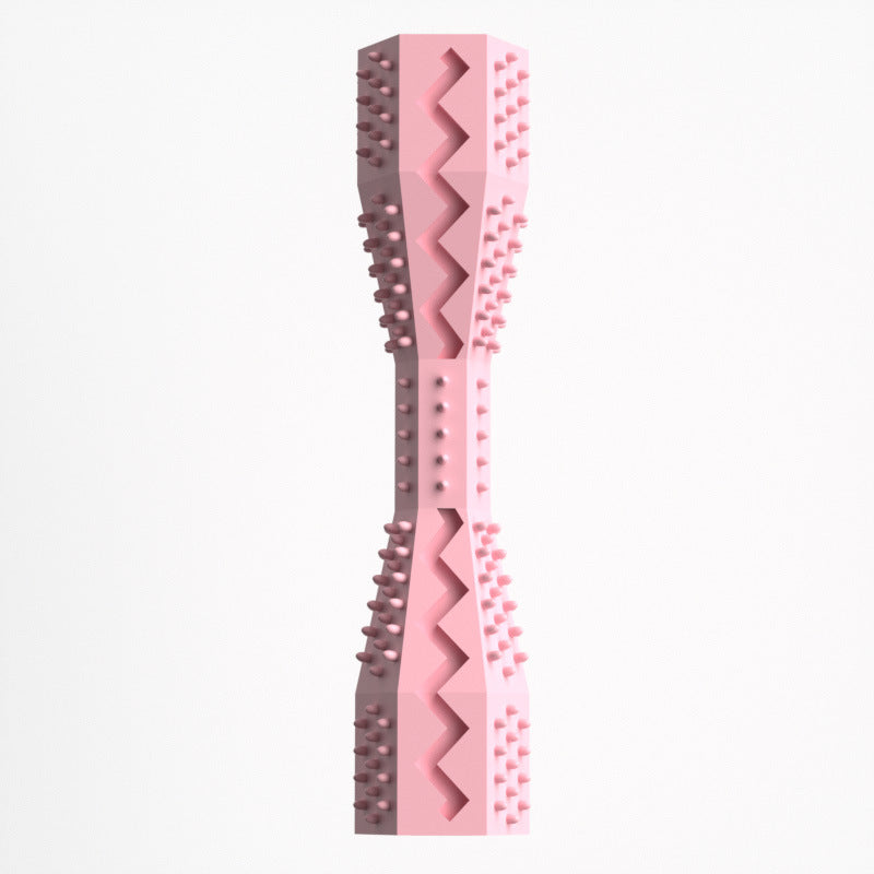 Rose red ridged dog chew toy clip with zigzag bite ridges and spiky textured edges
