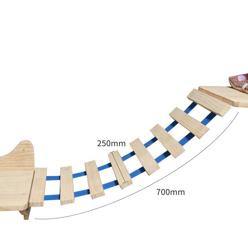 Wall-mounted cat climbing ramp with slatted platforms and wood steps
