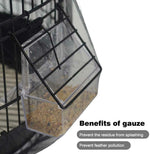 Bird cage seed catcher mesh liner attached along cage bars