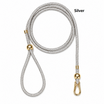 Silver rhinestone dog slip leash with gold clasp and loop handle, adjustable rope.