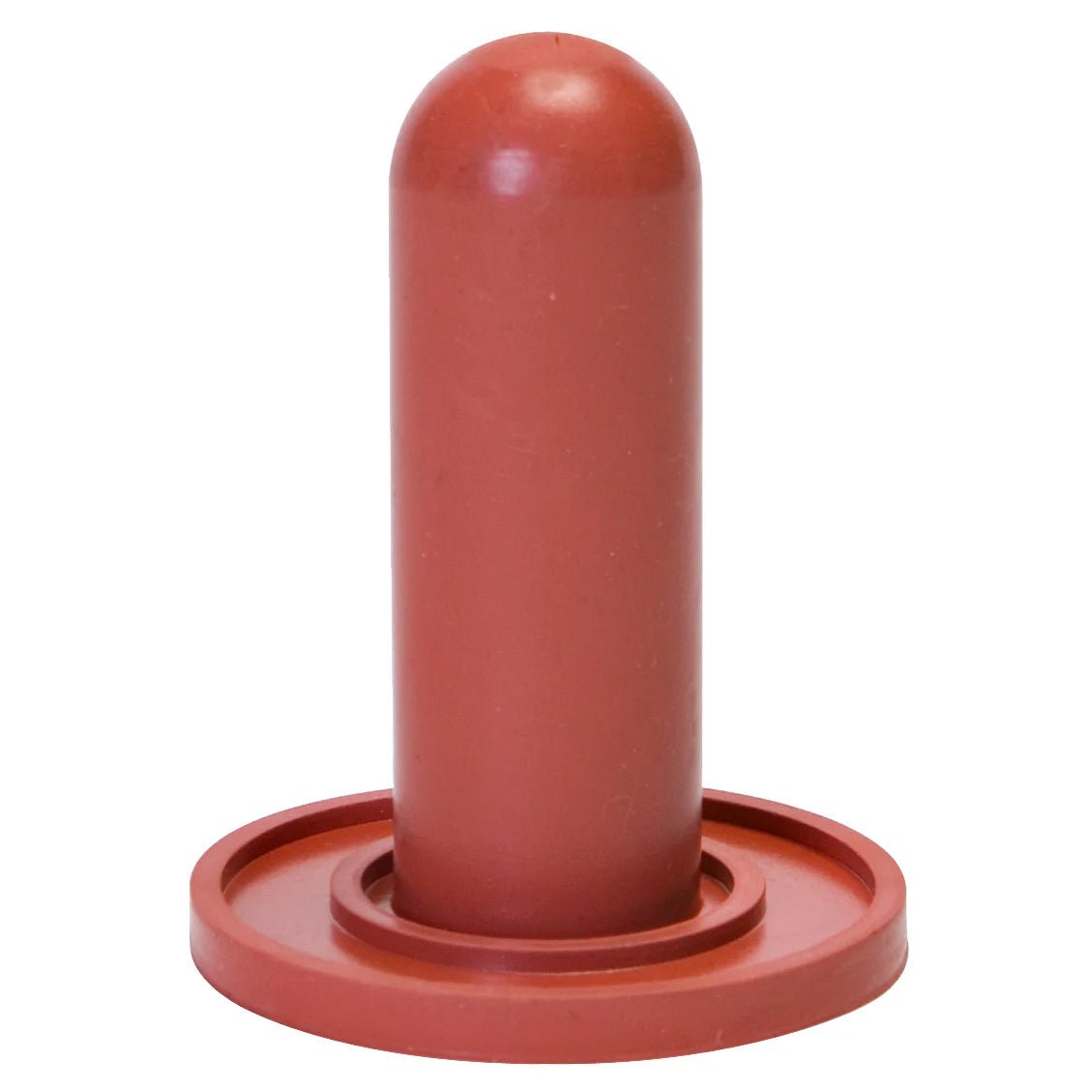 Calf feeding nipple with red teat and round base