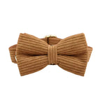 Caramel corduroy dog bowtie with center knot and gold-tone clasp