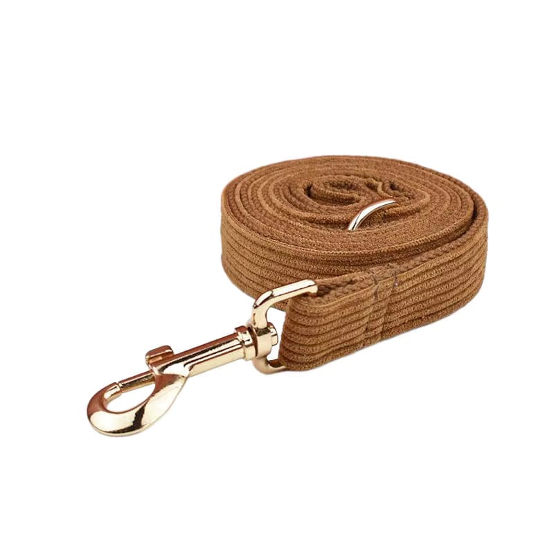 Caramel corduroy dog leash strap with metal swivel clasp and hook