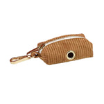 Caramel corduroy poop bag holder with metal clip and snap button