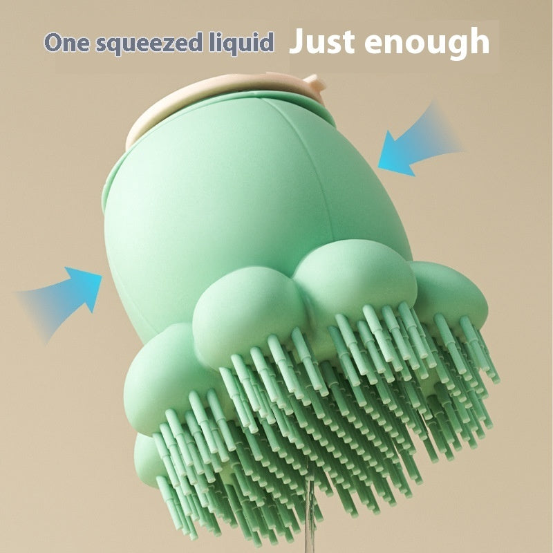 Pet shower brush silicone bath massage comb, green head with dense flexible bristles