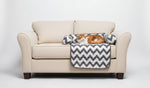 Reversible pet bed and chair cover set with black-and-white chevron quilt top