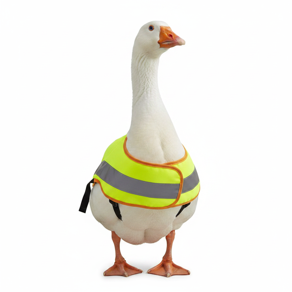 Bird protection vest in neon yellow with gray reflective panels and black shoulder straps