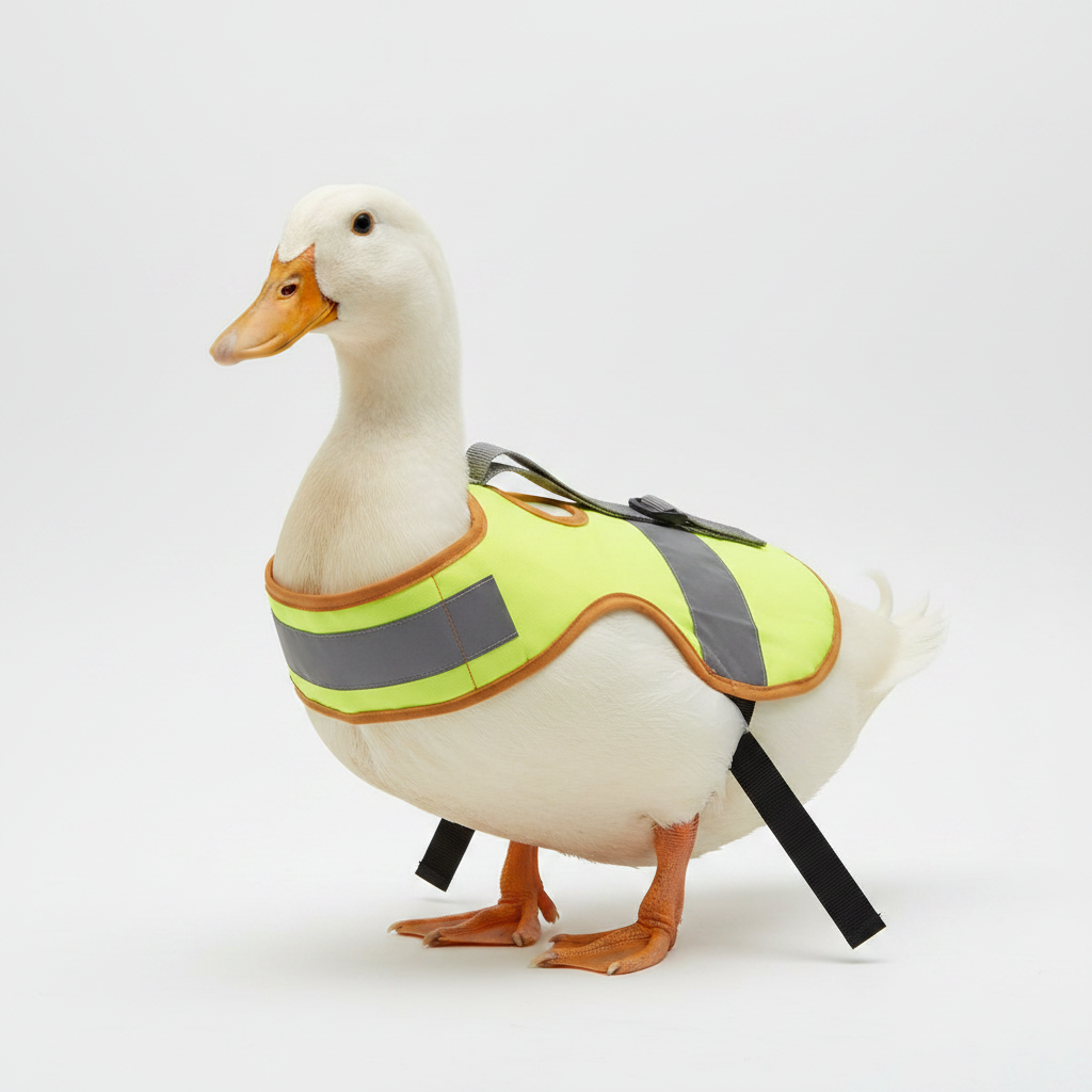 Bird protection vest, neon yellow with gray reflective panels and black side straps