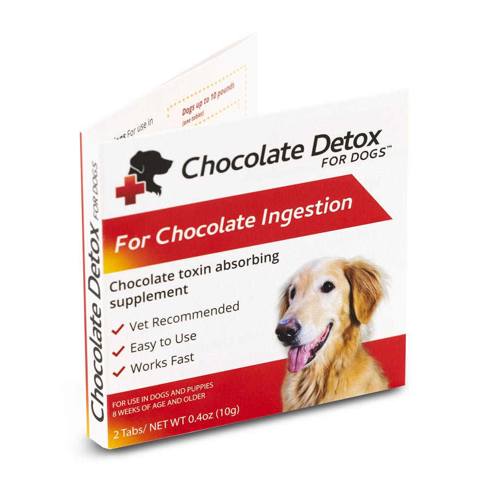 Chocolate Detox for Dogs tablets box, chocolate ingestion toxin absorbing supplement