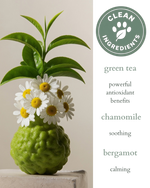 Pet spray label artwork with daisies, green leaves, and a round certification badge