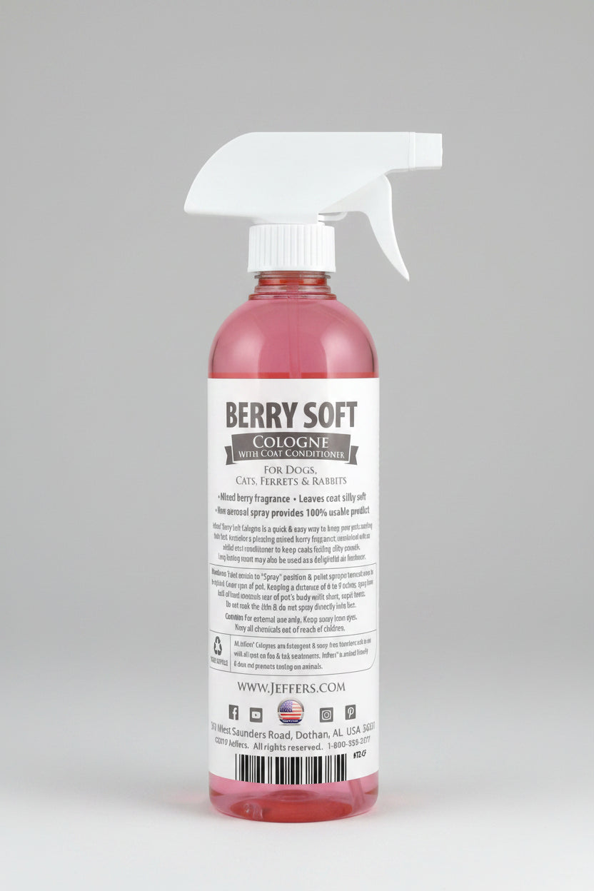 Pet cologne & coat conditioner spray bottle, berry soft, 16 oz, with white trigger sprayer