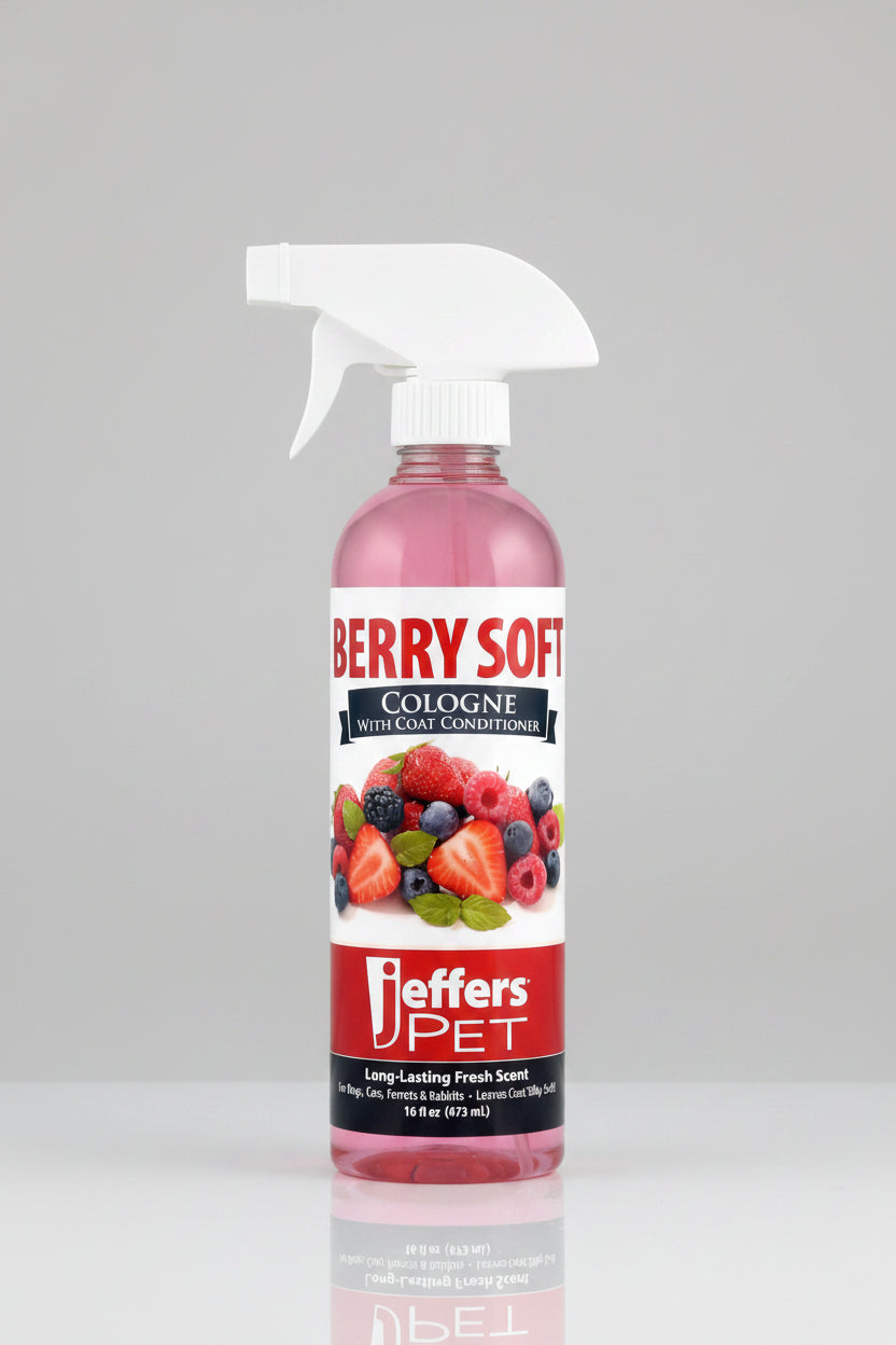 Pet cologne with coat conditioner, Berry Soft scent trigger spray bottle, 16 oz.